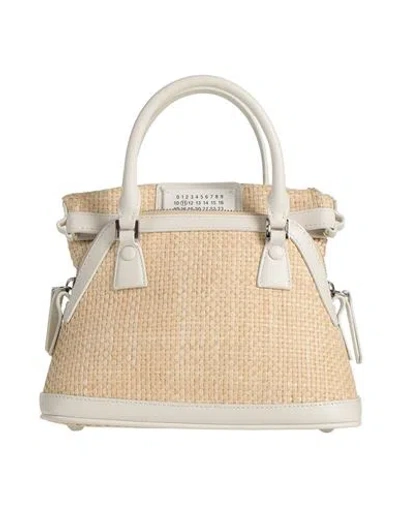Maison Margiela Woman Handbag Beige Size - Leather, Natural Raffia In Sand