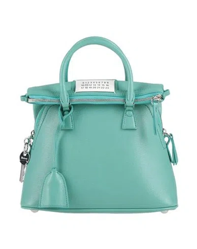 Maison Margiela Woman Handbag Turquoise Size - Goat Skin, Cow Leather, Brass, Zinc, Aluminum In Blue