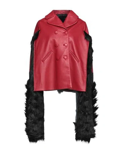 Maison Margiela Mantella In Pelle Profilata In Ecopelliccia Jacket In Red