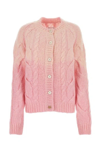 Maison Margiela Mohair Blend Cable Knit Cardigan In Pink