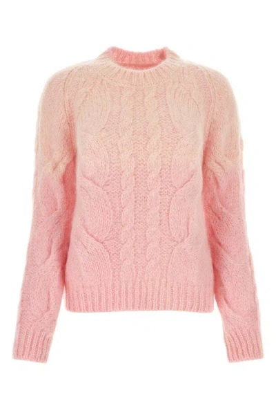 Maison Margiela Cable Knit Mohair Blend Jumper In Pink