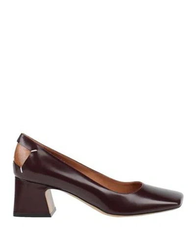 Maison Margiela Woman Pumps Burgundy Size 11 Soft Leather In Brown