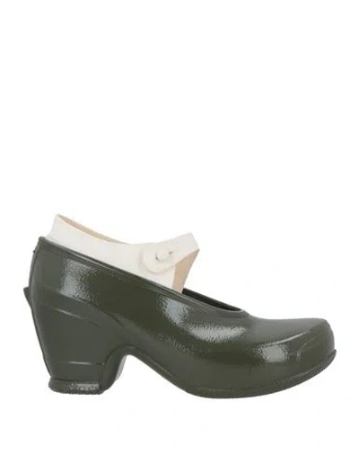 Maison Margiela Woman Pumps Military Green Size 9 Rubber, Textile Fibers