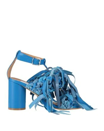 Maison Margiela Woman Sandals Blue Size 8 Leather