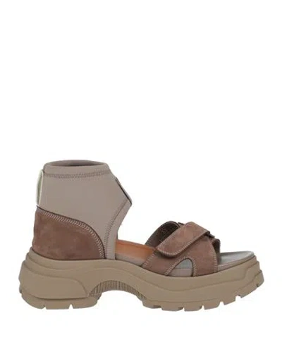 Maison Margiela Woman Sandals Khaki Size 8 Leather, Textile Fibers In Beige