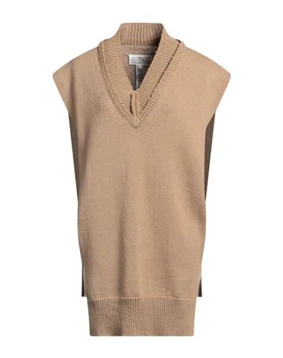 Maison Margiela Woman Sweater Camel Size L Wool, Linen, Cotton In Beige