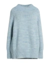 Maison Margiela Woman Turtleneck Sky Blue Size L Alpaca Wool, Cotton, Wool