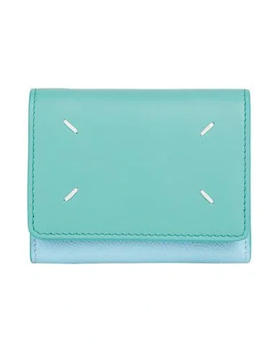 Maison Margiela Woman Wallet Sky Blue Size - Leather