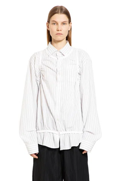 Maison Margiela Striped Long-sleeved Shirt Buttoned Cuffs In White