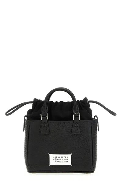 Maison Margiela Horizontal Leather Tote With Top Handle And Detachable Strap In Black