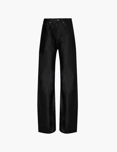 Maison Margiela Womens Black Contrast-stitch Wide-leg Mid-rise Denim Trousers