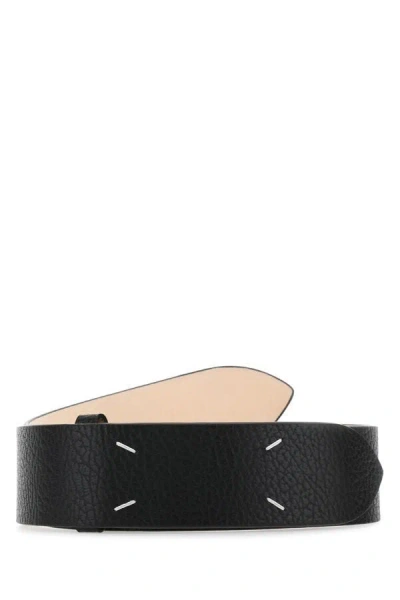 Maison Margiela Leather Belt With Metallic Accents And Punched Holes In Black