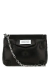 Maison Margiela Puffy Jet-black Leather Bag With Logo Patch And Silver Hardware In Black