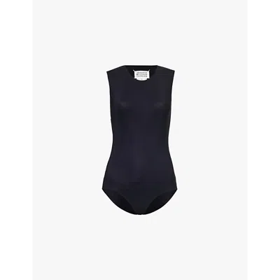 MAISON MARGIELA WOMENS BLACK ROUND-NECK SHORT-SLEEVE STRETCH-WOVEN BODYSUIT