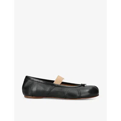 MAISON MARGIELA WOMENS BLACK/COMB TABI SPLIT-TOE LEATHER BALLET FLATS EUR 41 / 8 UK