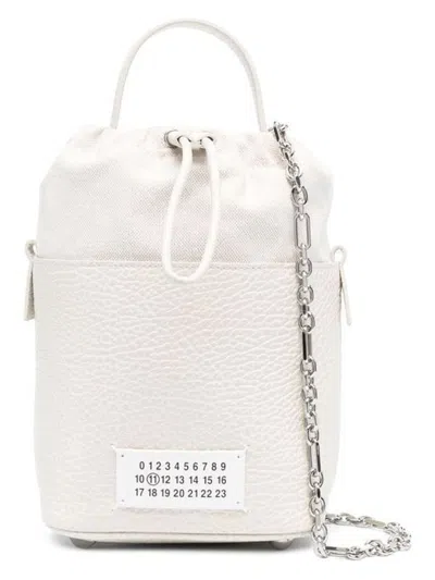 MAISON MARGIELA WOMEN'S CHALK LEATHER AND CANVAS MINI 5AC BUCKET BAG