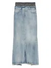 Maison Margiela Light Blue Long Skirt With Front Slit And Five Pocket Design In Denim Woman