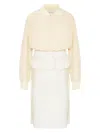 Maison Margiela White Midi Dress With Polo Collar And Gathered Waist