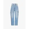 Maison Margiela Womens Blue Icons Cut-out Straight-leg High-rise Jeans In Denim