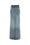 Maison Margiela Light Blue Long Skirt With Front Slit And Five Pocket Design In Denim Woman In Blue