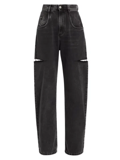Maison Margiela Women's Distressed Slit Mid-rise Baggy Jeans In Black Washed