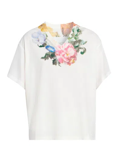 Maison Margiela Floral-print Short-sleeve T-shirt In White