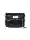 Maison Margiela Puffy Jet-black Leather Bag With Logo Patch And Silver Hardware In Black