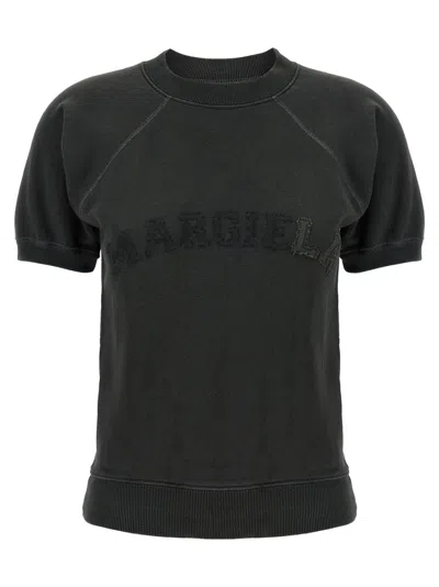 Maison Margiela Deconstructed Logo Sweatshirt With Ribbed Finish In Gray