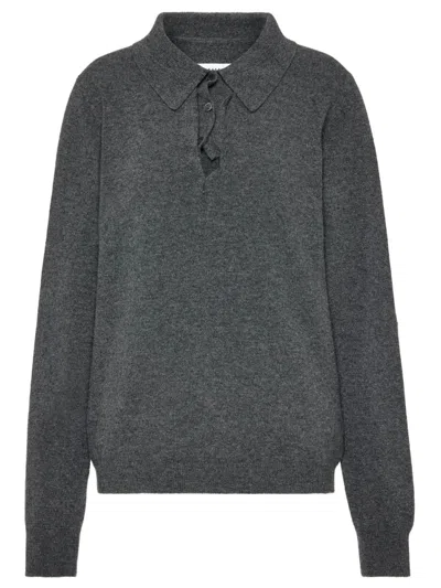 Maison Margiela Women Grey Solid Shirt Collar Sweater In Gray