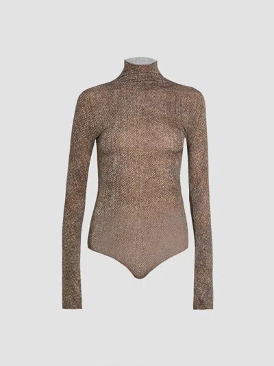 Maison Margiela Women's Herringbone Turtleneck Bodysuit In Brown