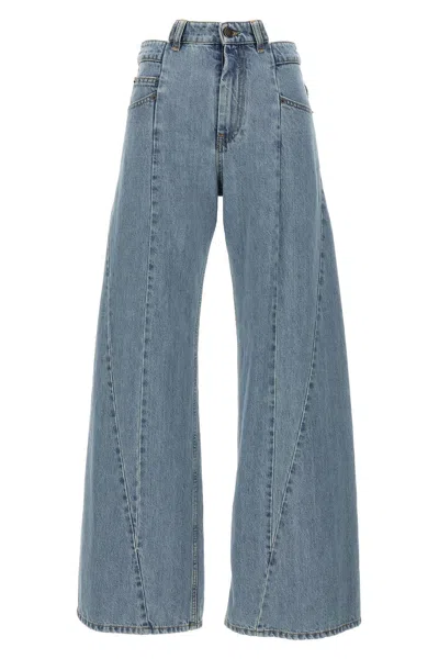 Maison Margiela Women Jeans Asymmetrical Waist In Blue