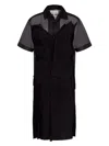 Maison Margiela Womens Mesh-panels Short-sleeves Woven Midi Dress Black And Black In 900