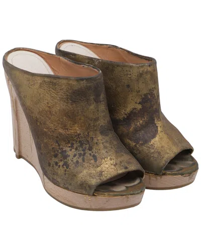 Pre-owned Maison Margiela Women's Leather Distressed Paint Drip Wedge Sandal (authentic  Pre-loved)