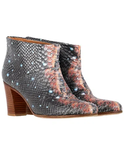 Pre-owned Maison Margiela Women's Leather Snake-embossed Cosmo Print Bootie (authentic  Pre-loved) In Gray