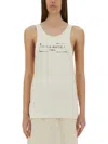 Maison Margiela Beige Top With Wide Neckline And Logo Printed On The Front In Viscose And Cotton Blend Woman In White