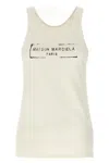 Maison Margiela Beige Top With Wide Neckline And Logo Printed On The Front In Viscose And Cotton Blend Woman In Cream
