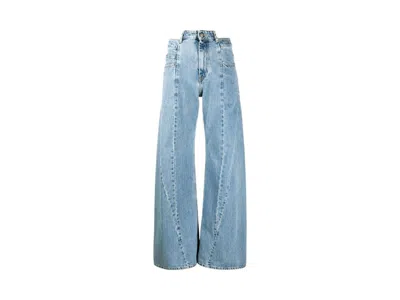 Pre-owned Maison Margiela Women's  Decortique Asymmetric Wideleg Jeans In Blue