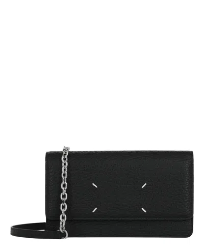 Pre-owned Maison Margiela Women's  Stitched Chain Wallet In Black