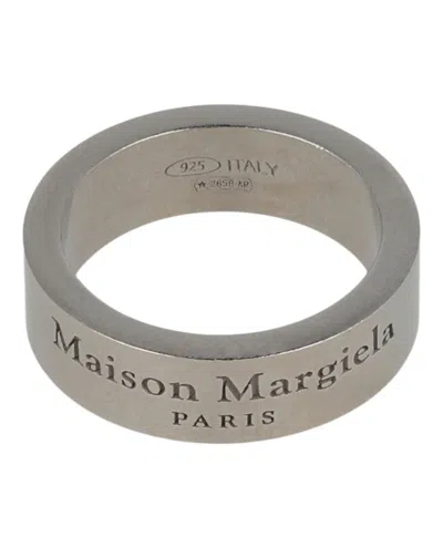 Pre-owned Maison Margiela Women's  Wide Logo Ring In Silver