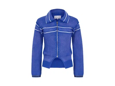 Pre-owned Maison Margiela Women's  Wool Cardigan In Bluette/off White