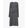 Maison Margiela Gathered Wool-cotton Midi Dress In Melange Dark Grey