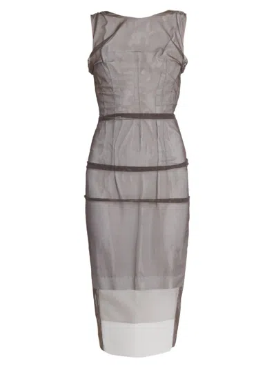 Maison Margiela Women's Mesh Overlay Sheath Midi-dress In Brown