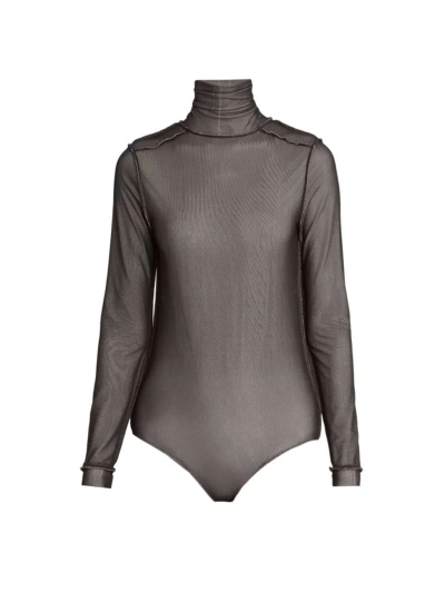 Maison Margiela Women's Mesh Turtleneck Bodysuit In Black Butter