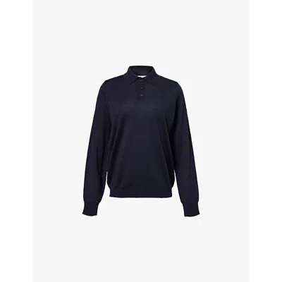 MAISON MARGIELA WOMENS MAISON MARGIELA FINE-KNIT LONG-SLEEVE WOOL POLO SHIRT