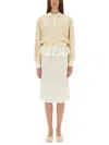 Maison Margiela White Midi Dress With Polo Collar And Gathered Waist In Neutral