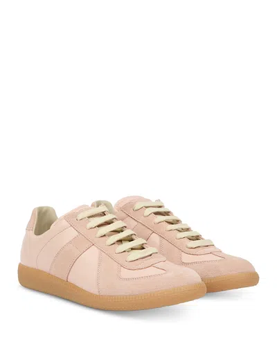Maison Margiela 'replica' Pink Low Top Sneakers With Suede Details And Logo On The Tongue In Leather Woman In Beige