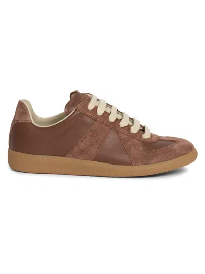 Maison Margiela Replica Panelled Leather Sneakers In Brown