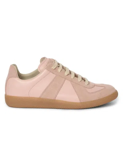 Maison Margiela 'replica' Pink Low Top Sneakers With Suede Details And Logo On The Tongue In Leather Woman In Beige
