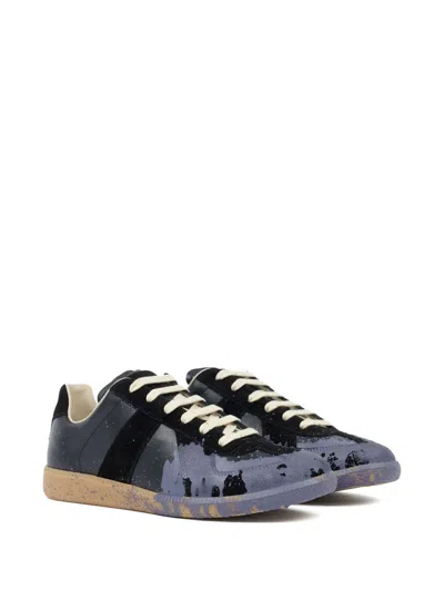 Maison Margiela Replica Paint Leather Sneakers In H0a66 Black/purple