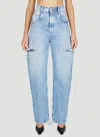 Maison Margiela Womens Blue Icons Cut-out Straight-leg High-rise Jeans In Blue
